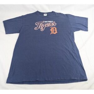 Detroit Tigers Men's L Blue Cotton T-shirt CSA‎ MLB Logo Fan Gear Vintage
